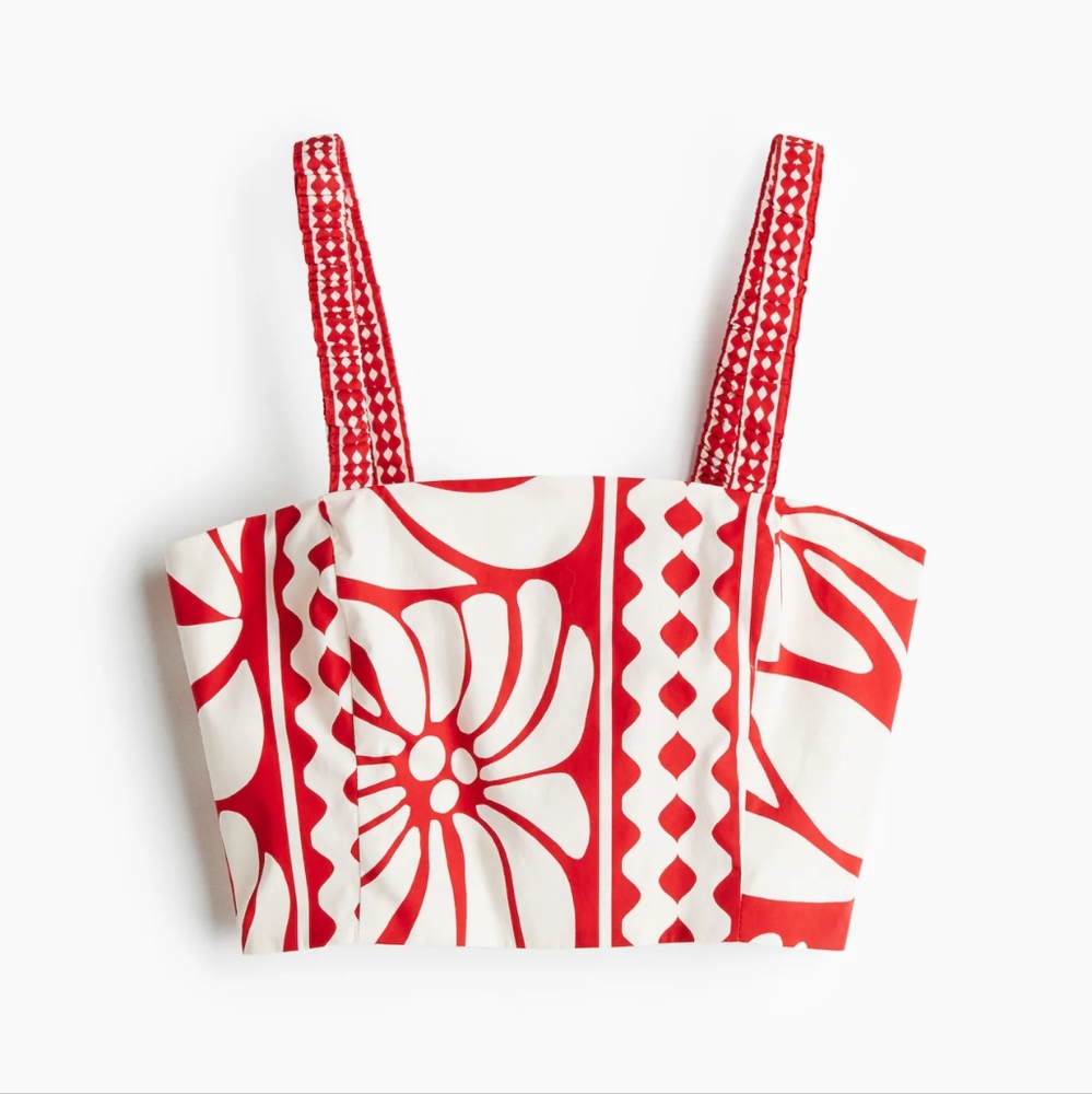 H&M Co-ord Set Poplin Crop Top XL + Maxi Skirt  10 Bright Red/white - Picture 3 of 13